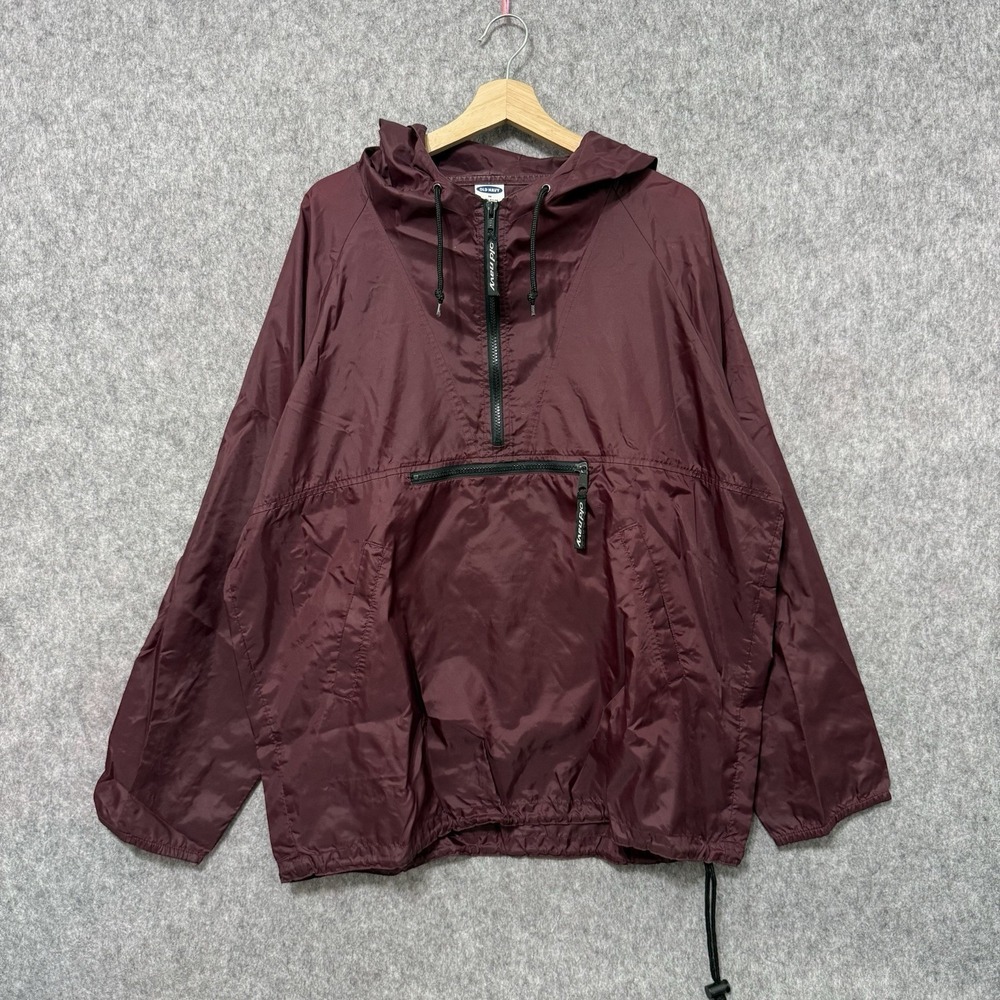 Vintage Old‎ Navy Men's Nylon Pullover Windbreaker Burgundy Hood Sz M Y2K
